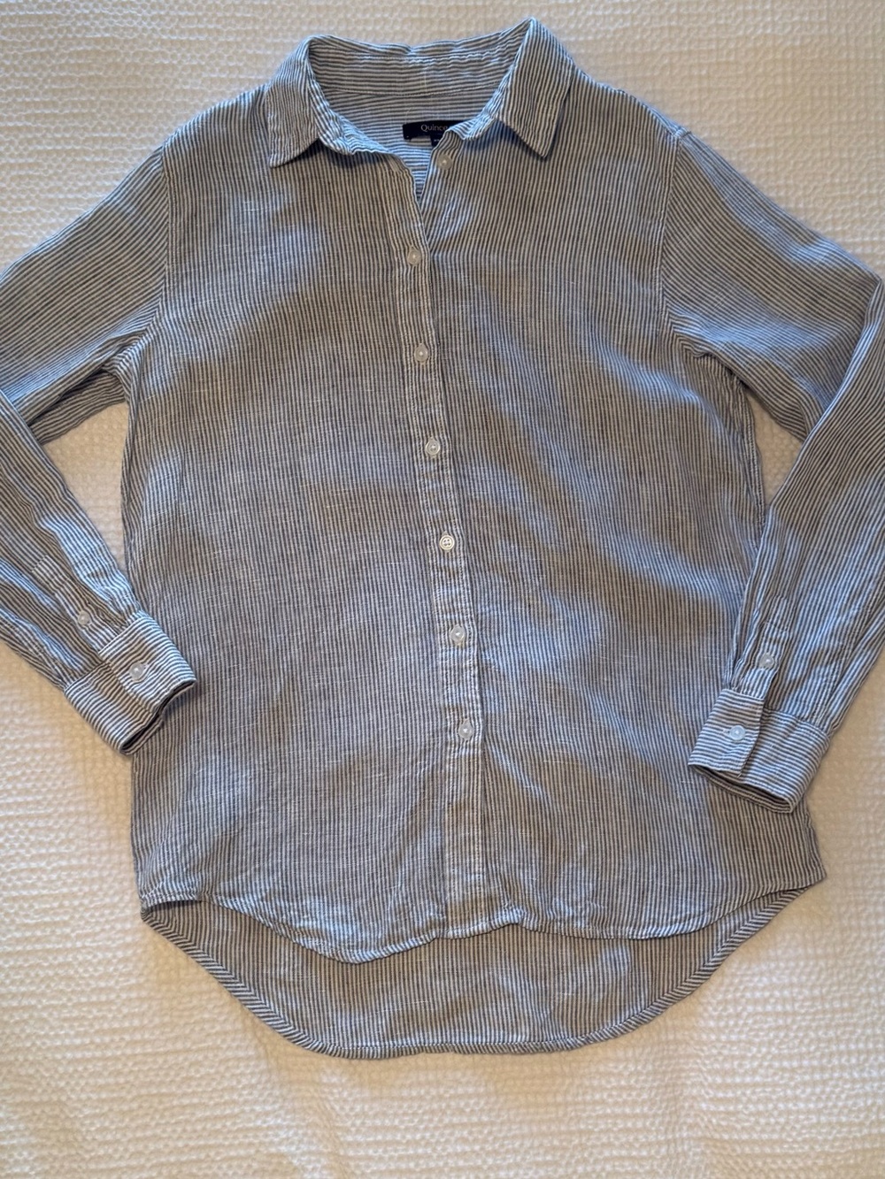 Quince | 100% European Linen Long Sleeve Shirt Blue Pinstripe | Size = XS - Picture 2 of 8